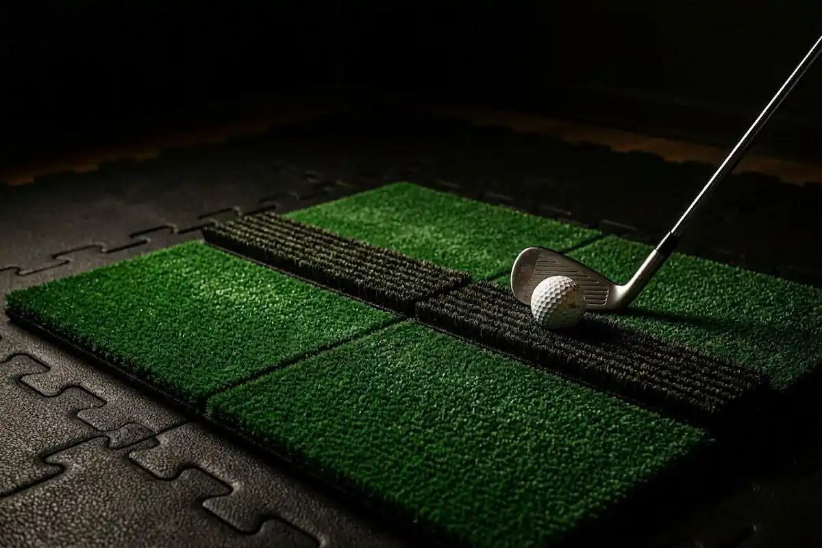 DIY golf simulator hitting mat and flooring hack to prevent injury