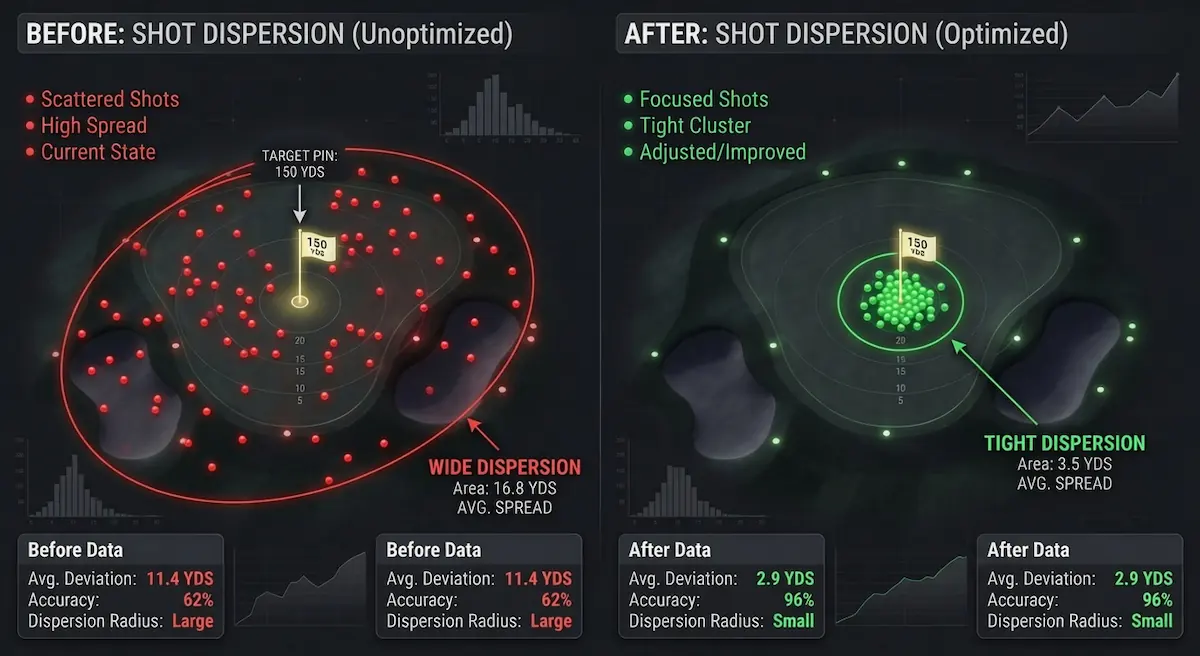 Shot dispersion before and after a club fitting