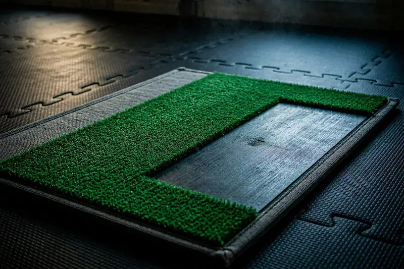 DIY golf simulator mat and flooring hack using puzzle mats