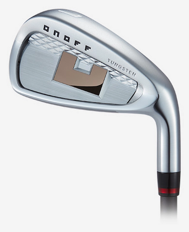 ONOFF A.K.A. iron with a tungsten sole weight, viewed from the face and cavity.
